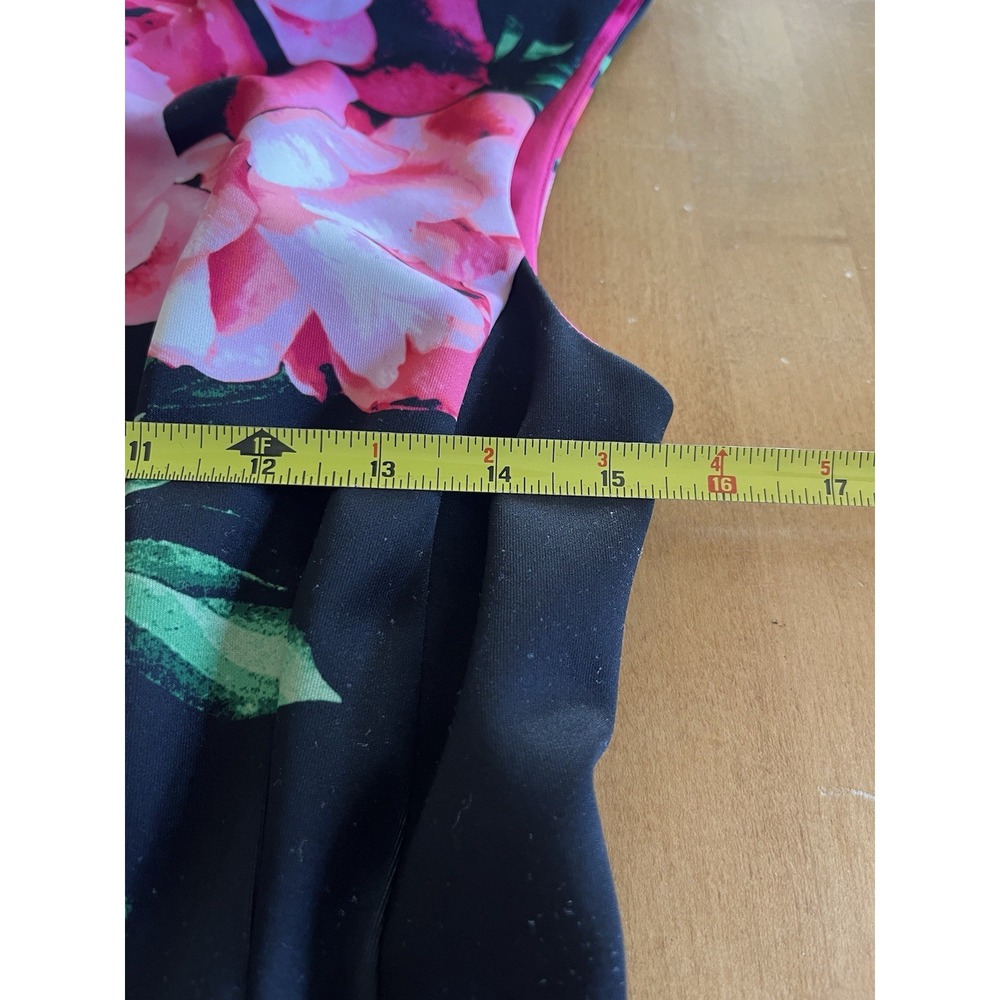 Vince Camuto Womens 8 Floral Scuba Fit Flare Dress Black Pink Sleeveless Party - Picture 7 of 9